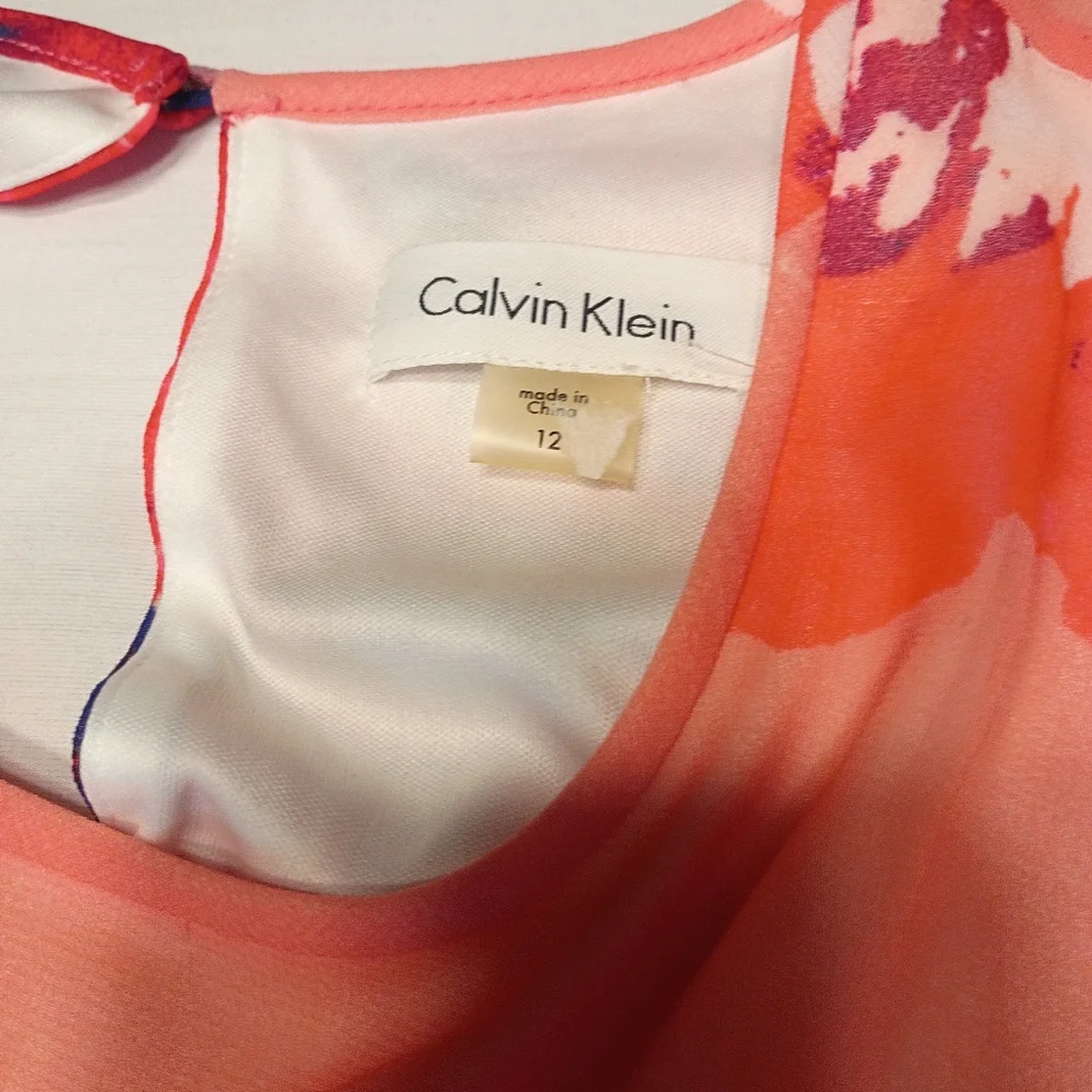 #1060 Calvin Klein Coral Floral Sleeveless A-Line Dress - Picture 5 of 6